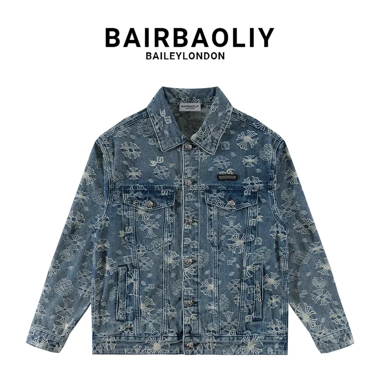 BAIRBAOLIY2025新款大牌品质高奢质感十字提花小香风牛仔外套男装