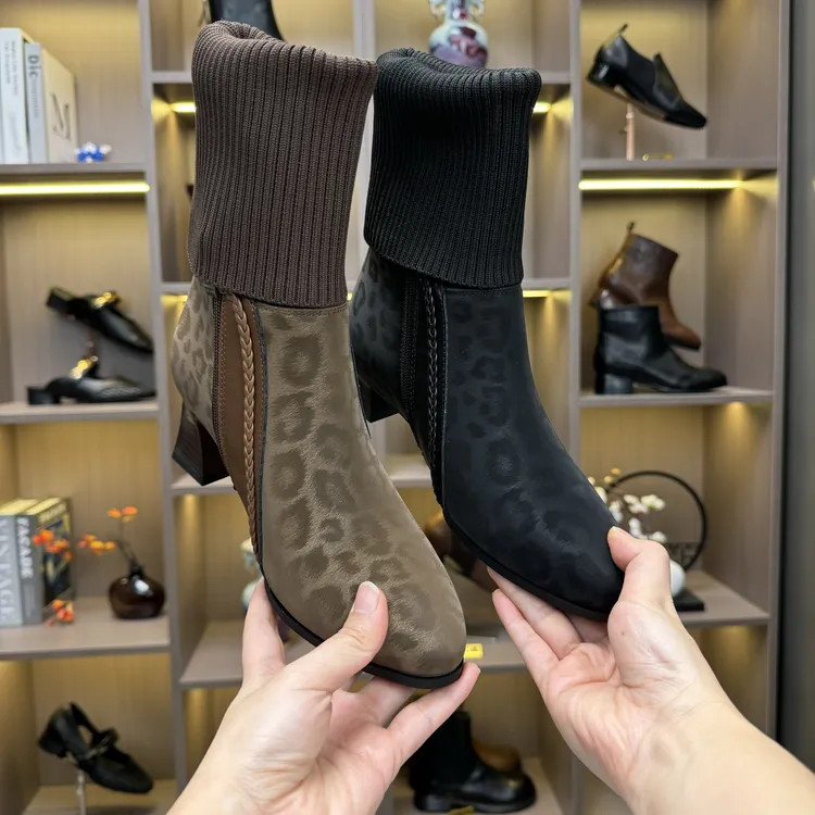 25年新款秋冬丝绸牛皮小短靴时尚女靴洋气百搭毛线袜靴瘦瘦靴加绒