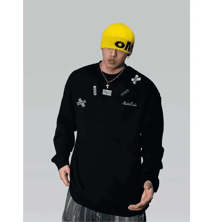 260g设计感国潮美式t恤男长袖秋季复古潮牌宽松上衣个性内搭男装