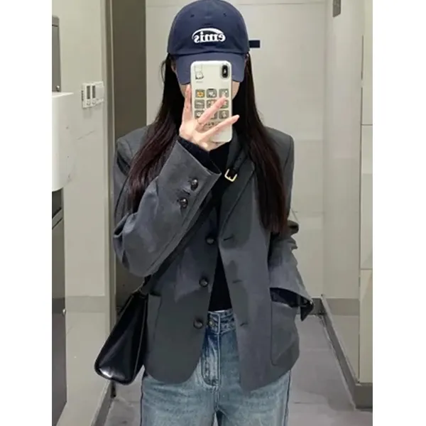 2025年春秋新款灰色小西装外套女西服小个子休闲小众设计感高级感