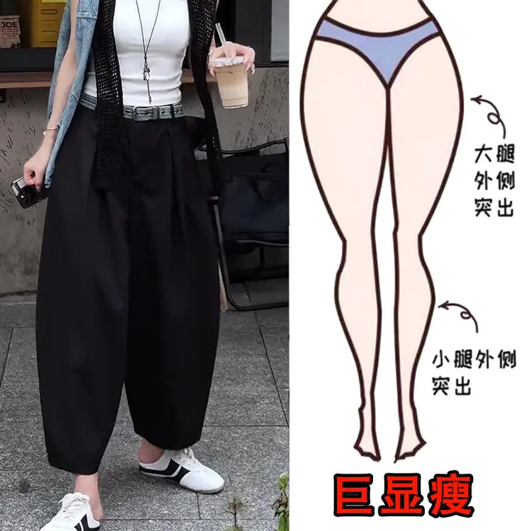 2025夏季薄款大码女装高腰简约宽松休闲气球裤梨形身材显瘦九分裤