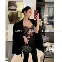 1423【魅影】性感辣妹气质复古设计显瘦蕾丝女装黑色吊带背心上衣