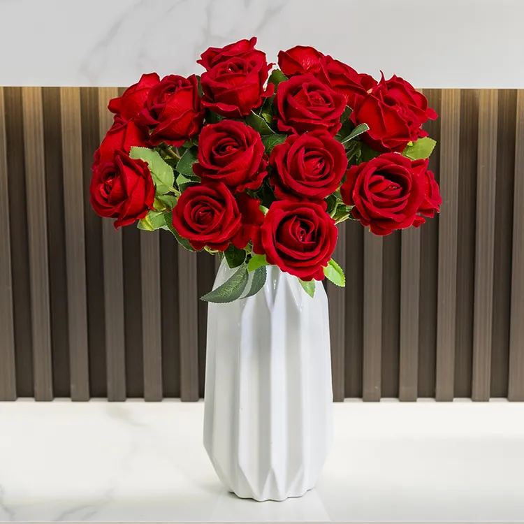 玫瑰花仿真室内高品质摆件花客厅餐桌高档绢布假花结婚花朵仿真花