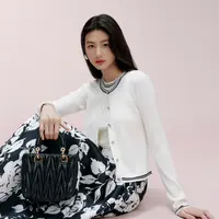 【晨粉专享价】【轻悦前行】春季气质百搭针织开衫本白色LDGB2BKCD101