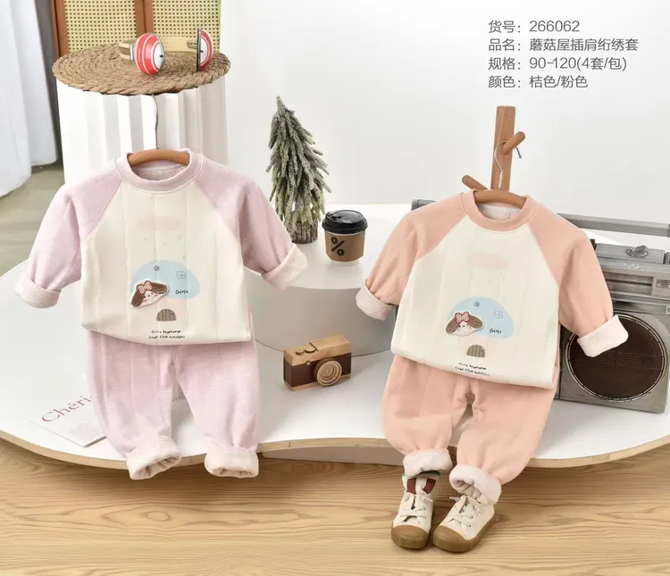 婴儿秋冬加绒加厚保暖套装