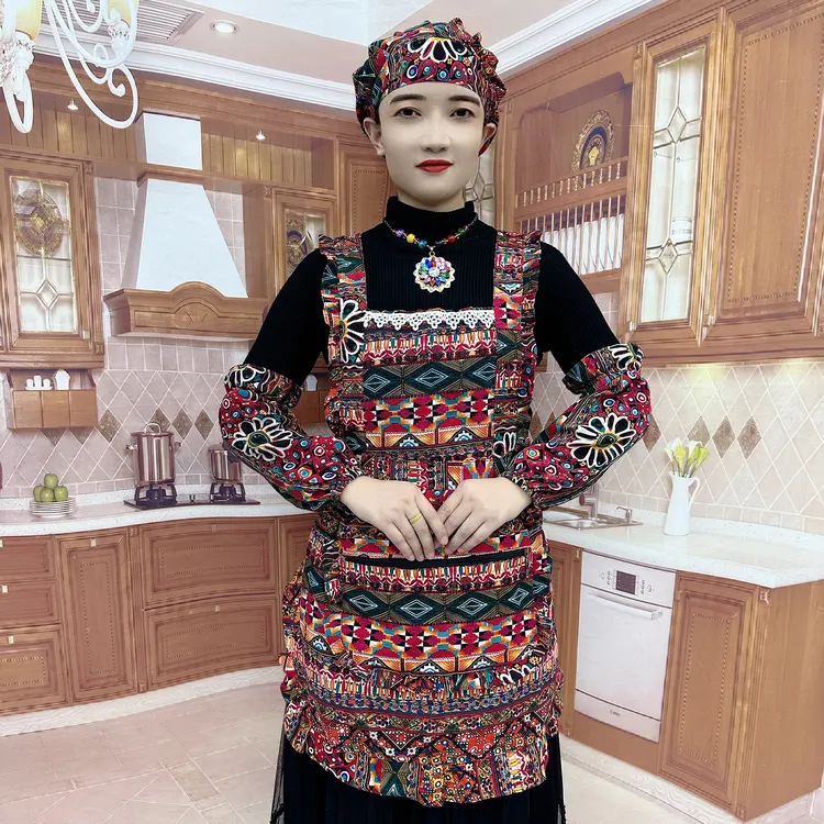 1817新款民族风碎花围裙套装J