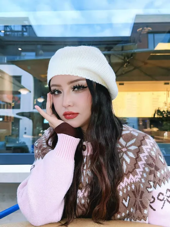 网红针织贝雷帽子画家帽女韩版时尚秋冬百搭毛线帽秋冬纯色保暖