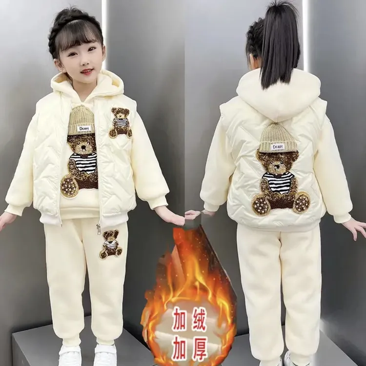 套装秋冬装2025新款洋气加绒加厚儿童冬季卫衣女孩马甲三件套