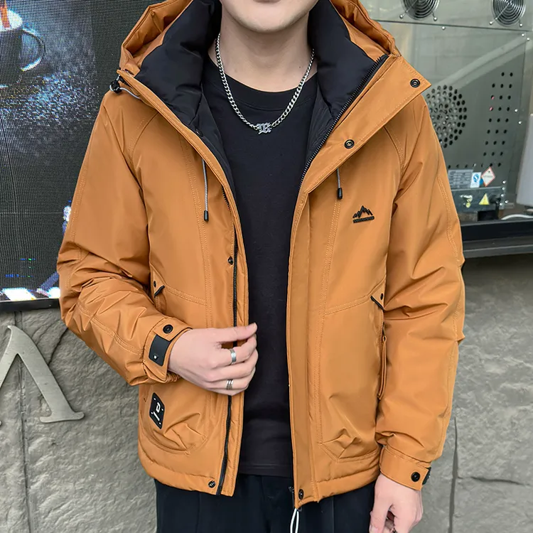 男士羽绒服外套冬季新款短款连帽工装风轻便保暖白鸭绒羽绒服208