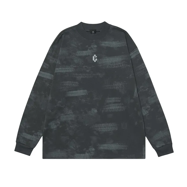 美式街头嘻哈复古做旧手绘涂鸦印花宽松运动休闲长袖T恤日系长t恤