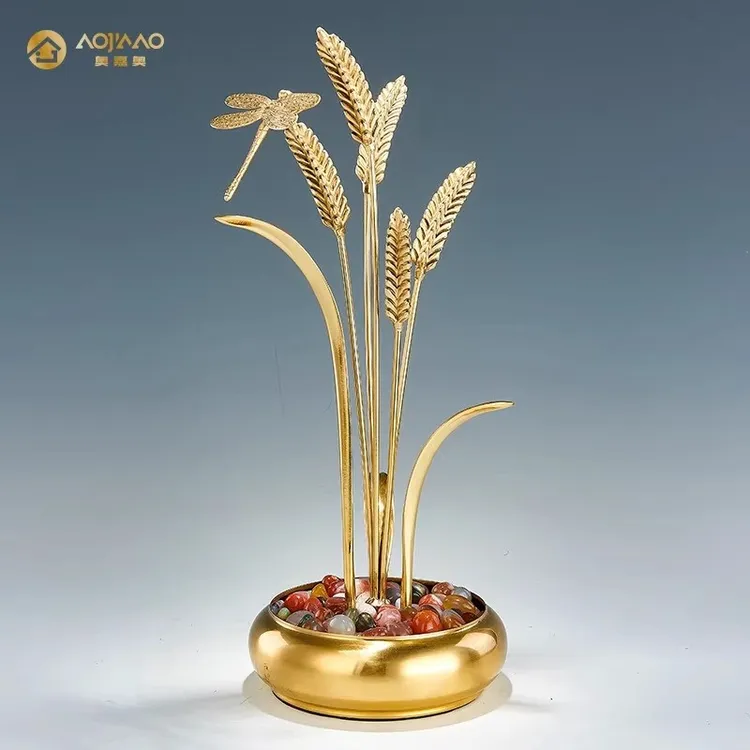 新中式黄铜大麦摆件现代乔迁新居开业贺礼轻奢高档客厅家居装饰品