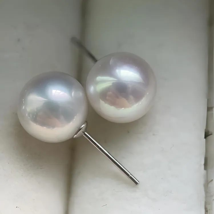 【许妍同款】6A赛澳白12-14mm耳钉极光耳饰爱迪生正圆天然淡水珍珠