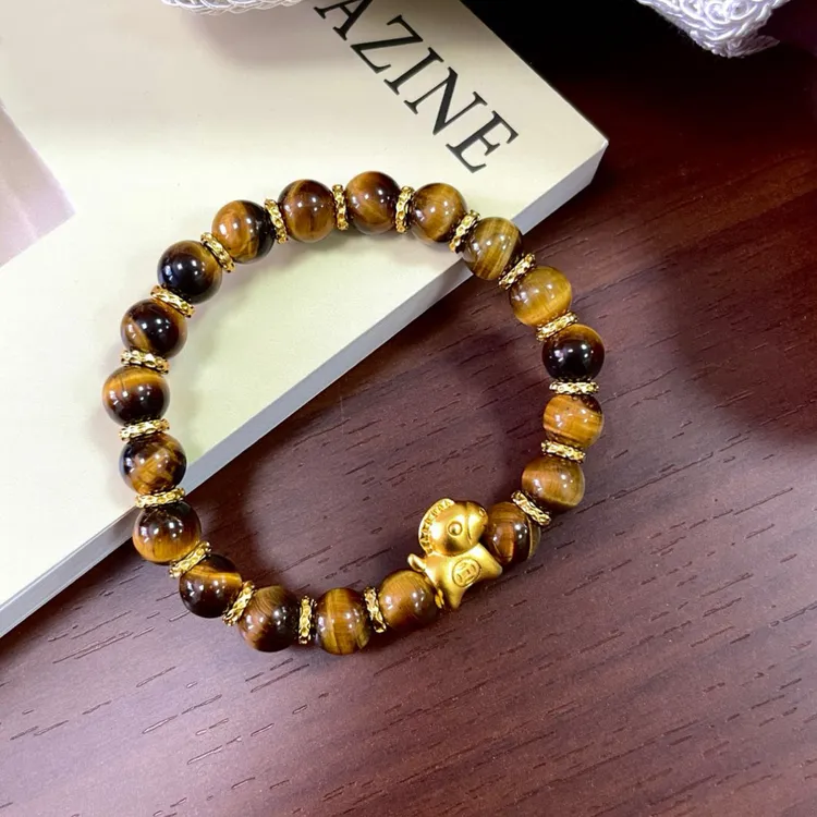 铜合金手链 虎眼珠珠盘缠小马手串手工时尚百搭