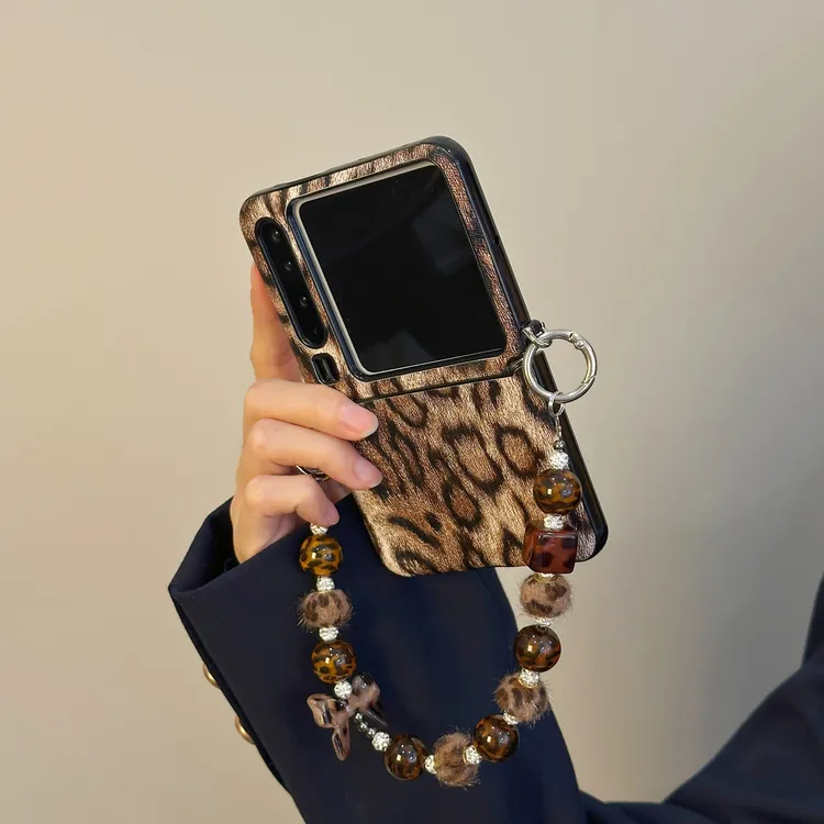 适用华为PuraX折叠屏手机壳秋冬美拉德棕色个性豹纹手提链保护套