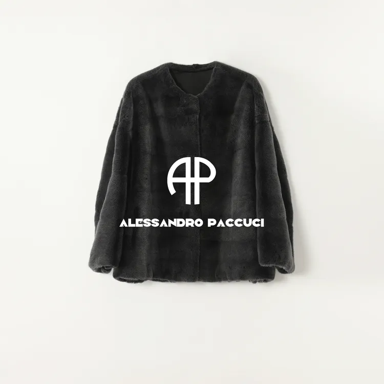 ZIMBAL✖AP洛哥54102CS【霜染】进口水貂毛皮+桑蚕丝里圆领皮草外套