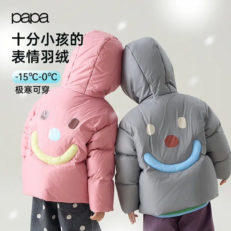 【佳佳同款】papa爬爬冬季男女童三防表情羽绒服加厚保暖蓄热抗静电
