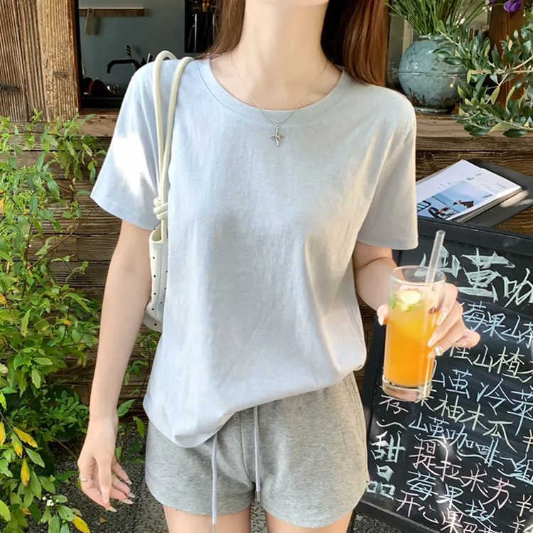 上身超舒服的！夏季宽松透气显瘦短袖T恤女圆领凉感韩版ins风上衣
