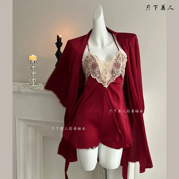 【娇艳玫瑰】蕾丝吊带家居服80-135斤凉爽舒适宫廷仙女风红色战袍