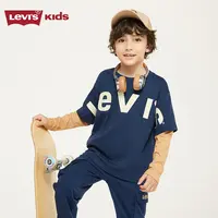 levis李维斯儿童假两件春季圆领长袖休闲宽松套头印花卫衣F160