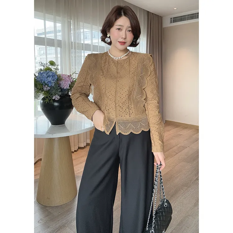 【DIS 现货】【花茶心事】早秋气质显瘦蕾丝拼接镂空衬衫Z525E12608