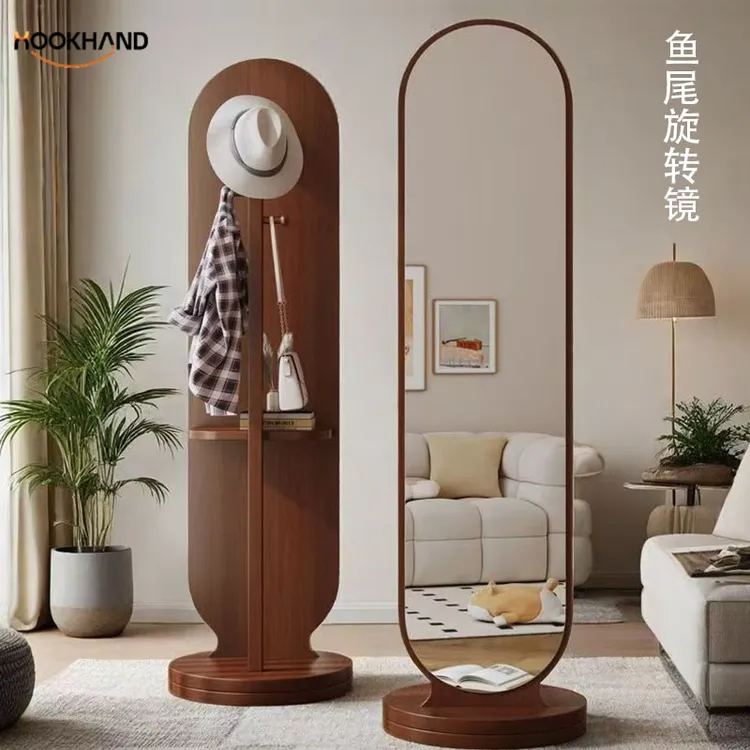 简约旋转穿衣镜家用卧室试衣镜落地镜民宿可移动衣帽架一体全身镜