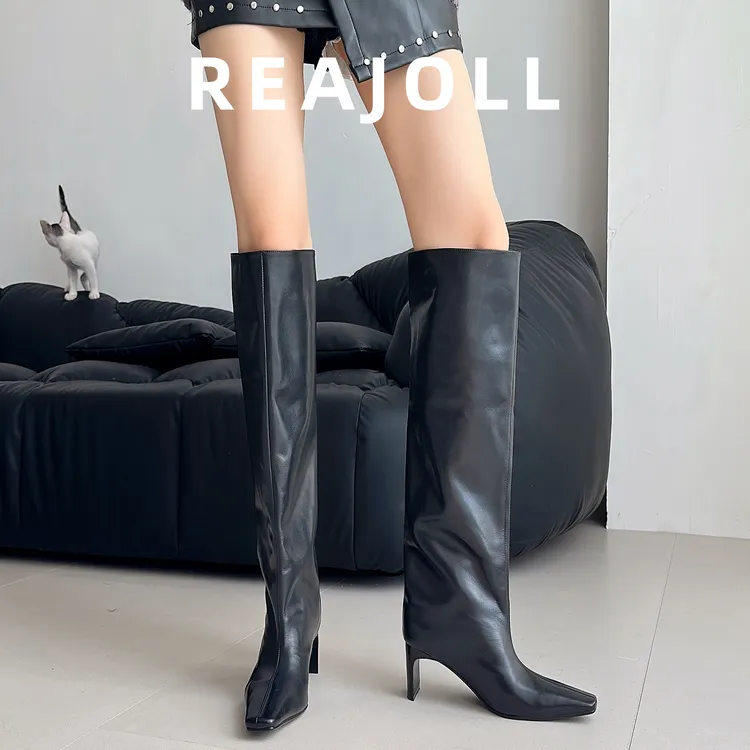 长筒靴子女2025秋冬新款法式高跟网红绝美直筒宽版过膝高筒长靴女