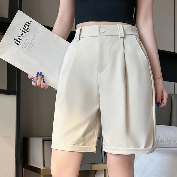 DIPAI/的派西装短裤夏季女式高腰五分短裤裤子韩版潮流高腰直筒