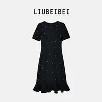 LIUBEIBEI2024夏季新款设计师修身显瘦百搭黑色连衣裙长裙-8295