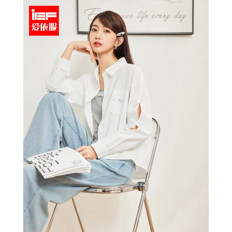 IEF/爱依服2025秋季新款韩版甜美减龄少女风蝴蝶结设计衬衫上衣