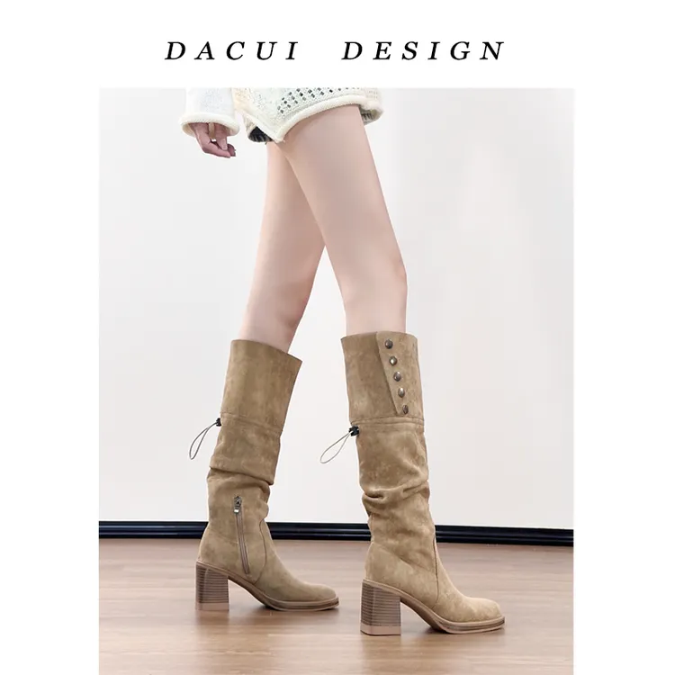 慵懒氛围感两穿冬季靴子女厚底不过膝圆头长短靴显瘦骑士韩系长靴