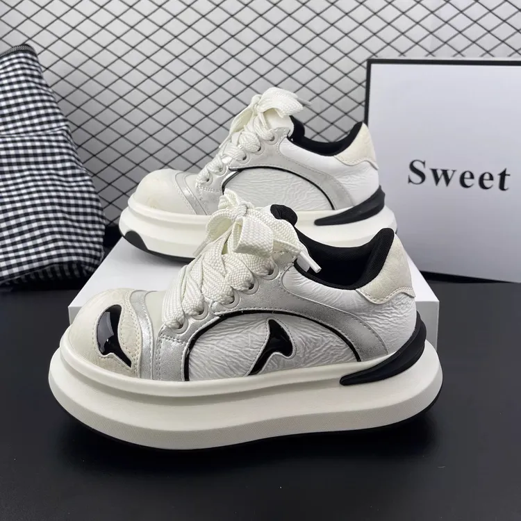 新款小众设计感板鞋女潮春夏拼色国潮真皮休闲运动鞋浅口单鞋百搭