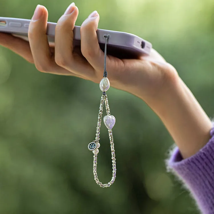 碎银高级感手机链挂绳时尚流行珍珠少女爱心防丢挂饰手机壳便携带