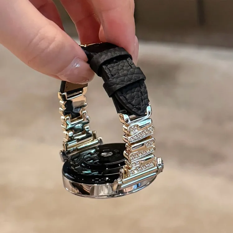 适用华为不规则镶钻荔枝纹皮质手表表带watch3watch4GT5proGT3GT4
