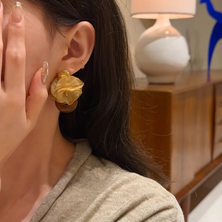 合金耳饰 十里间【秋色玫瑰】法式浪漫摩卡色花朵耳环浪漫耳钉耳饰