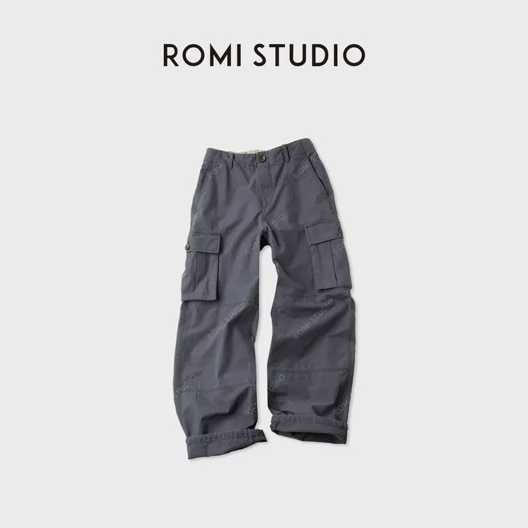 ROMI STUDIO“美式复古”珠帆格面料酵洗撞色低腰工装裤 RWCAXY5374