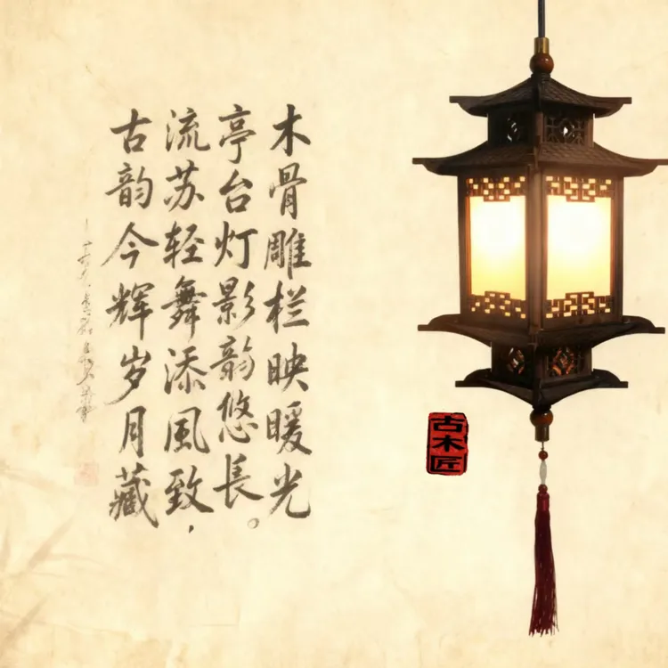 中式宋代仿古美学吊灯房子入户玄关六角凉亭茶室转角古建筑禅意