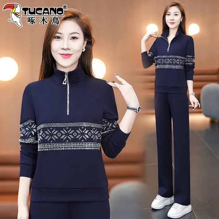 啄木鸟妈妈名牌运动服套装女2025新款春秋中老年女装休闲服两件套