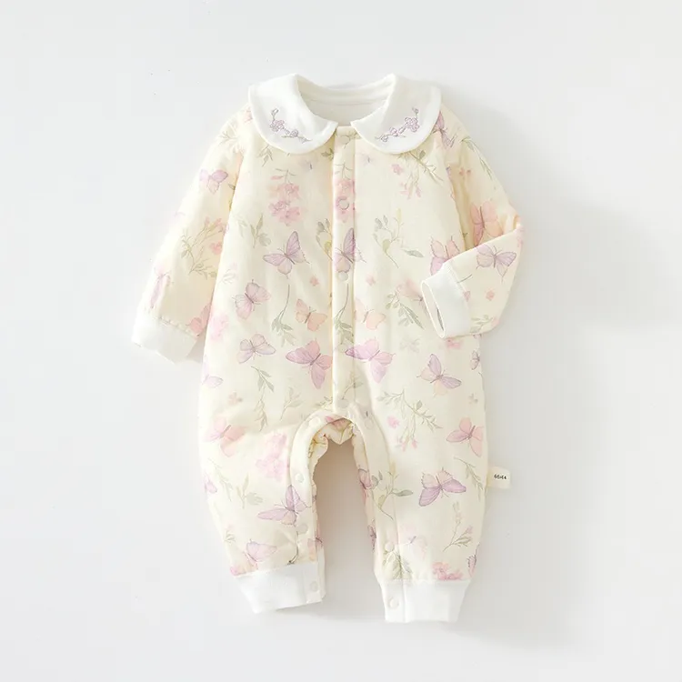 婴儿夹棉40克连体衣新生儿加厚宝宝保暖棉衣爬爬服哈衣保暖外出服