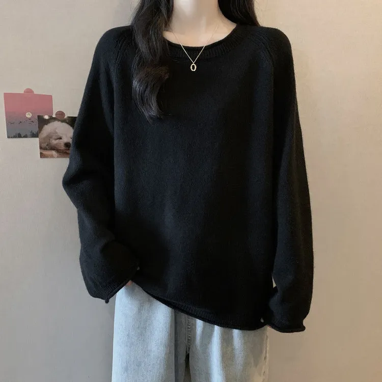 胖秋冬大码女装慵懒百搭简约纯色宽松毛衣显瘦遮肉针织衫上衣