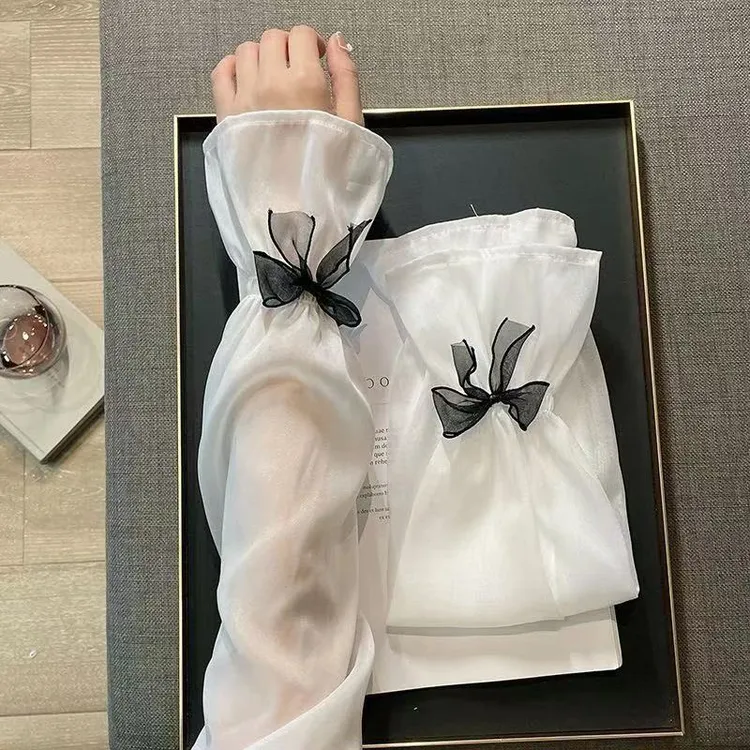 新款骑行防紫外线户外蝴蝶结防晒夏季开车袖套喇叭口网纱防晒冰袖