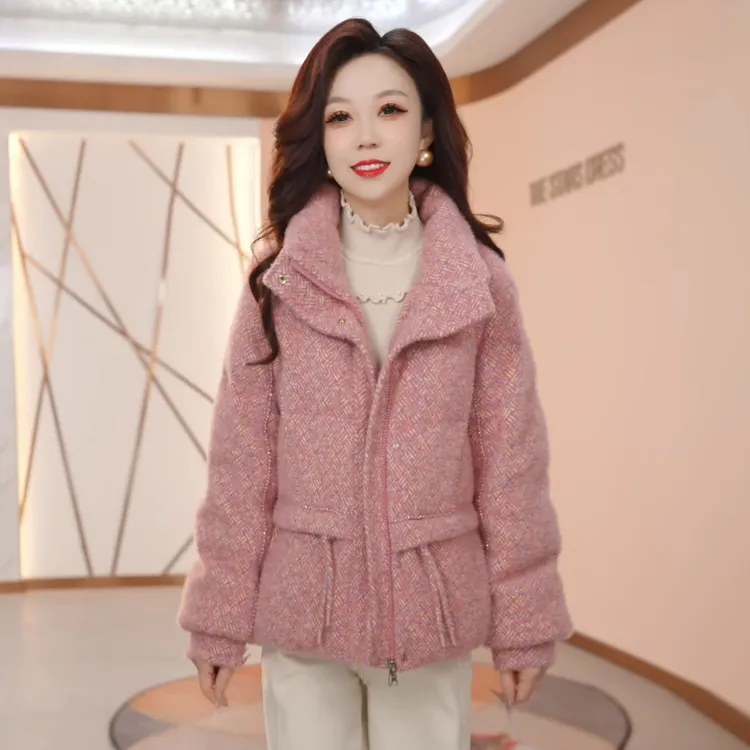 时尚短款羽绒服女2025年冬季新款翻领拉链加厚保暖白鸭绒显瘦外套