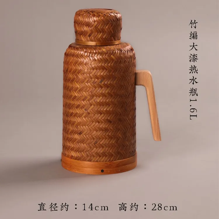 1.6升竹编大漆热水瓶手工暖瓶复古怀旧家用玻璃内胆保温茶壶