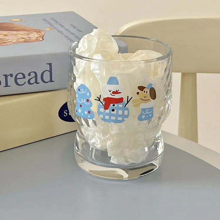 可爱碎碎冰圣诞雪人玻璃杯高颜值喝水杯新年礼物杯子小众ins新款