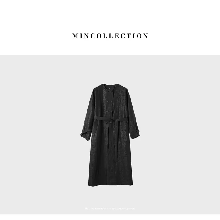 DE Mincollection香云纱风衣/植物染真丝香云纱中式长外套40466