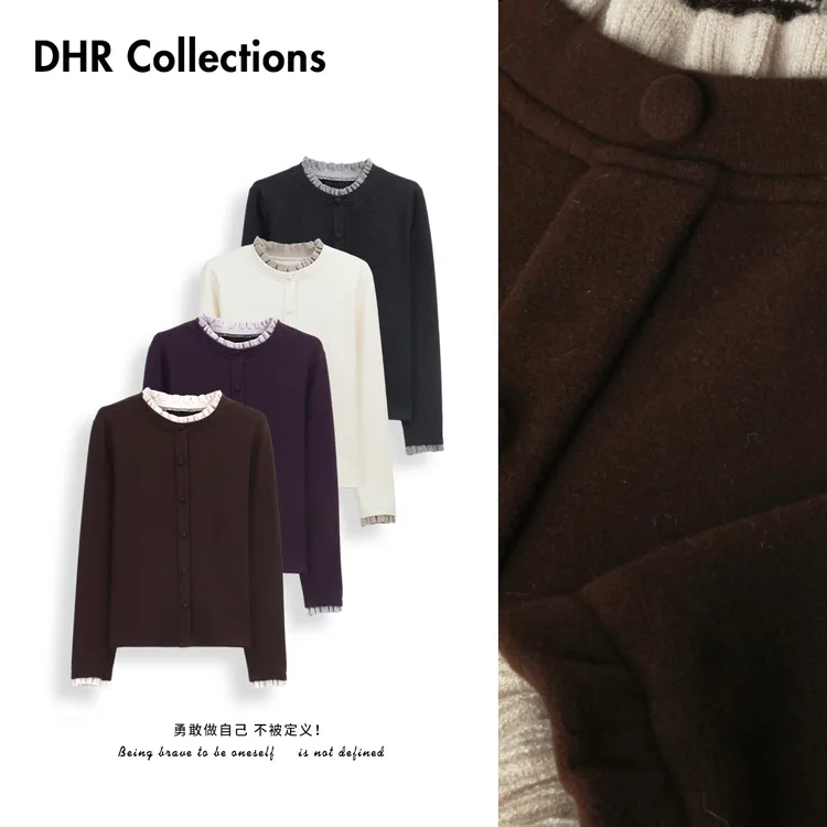 豆豆9【木耳边打底衫】假开衫气质长袖T恤花边袖洋气上衣-917625DM