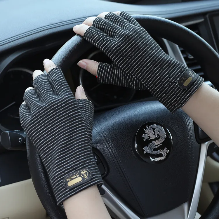 夕阳一刻半指手套德绒男女秋冬季学生开车漏五指加厚保暖露指触屏