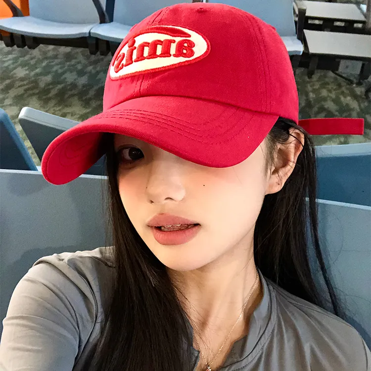 红色字母棒球帽显脸小大帽檐鸭舌帽女2025年春新款加大加深帽子潮