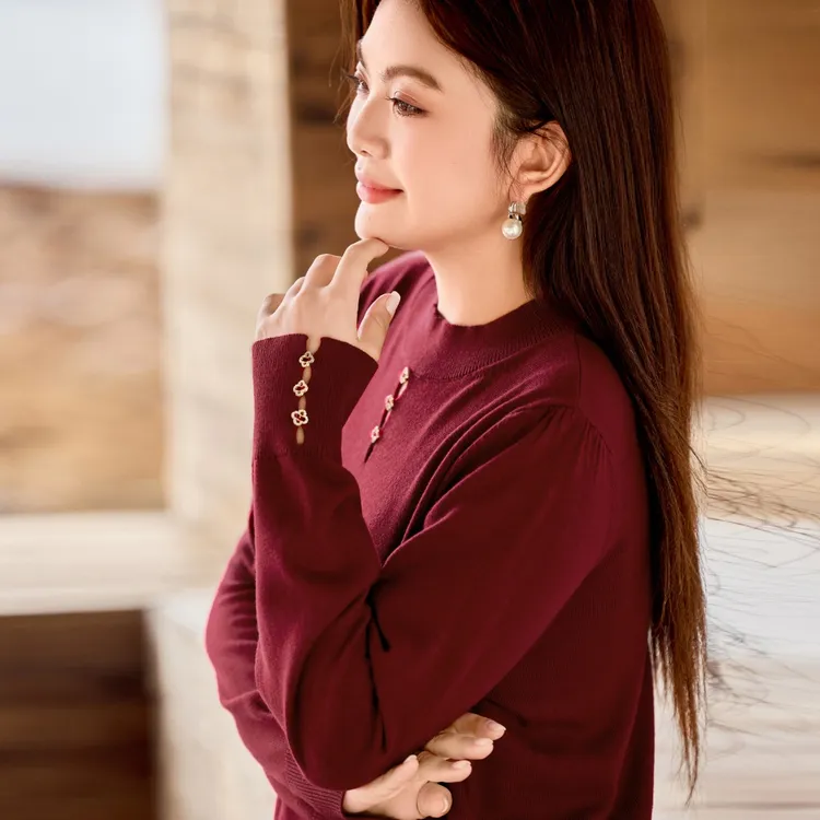 【羊毛混纺打底毛衣】MsShe大码女装2025冬镂空半高领毛衣M2509065