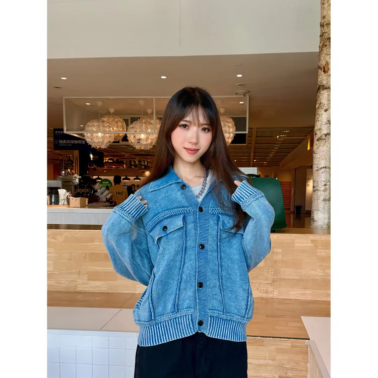 CC.CBL麻花编织纯棉重工水洗做旧毛衣复古街头休闲短款针织开衫