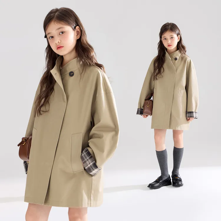 MUCMUKN木可童装复古立领风衣夹克双面斜纹外套女童秋款M53XW5258